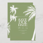 Save The Date palmier vert mariage tropical (Devant / Derrière)