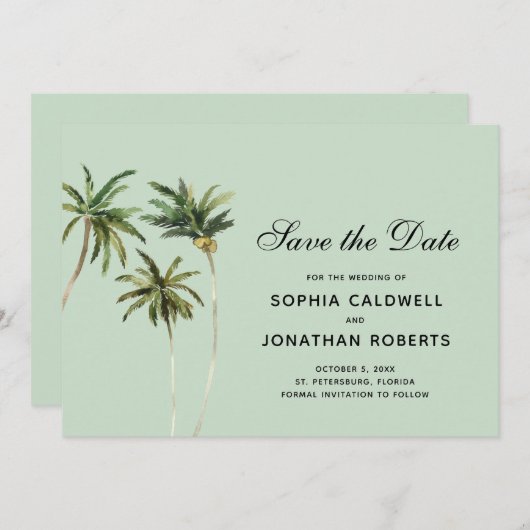 Save The Date Palmiers à l'aquarelle Simple Tropical (Devant / Derrière)