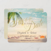 Save The Date Palmiers Coquillages Plage Mariage Sauvegarder La (Devant / Derrière)