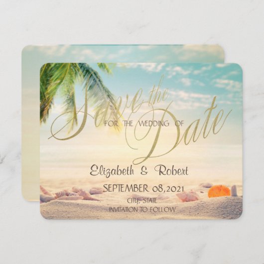 Save The Date Palmiers Coquillages Plage Mariage Sauvegarder La (Devant / Derrière)