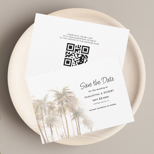 Save The Date Palmiers côtiers et code QR de mariage