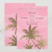 Save The Date Palmiers dorés modernes roses chic pour annoncer l (Devant / Derrière)