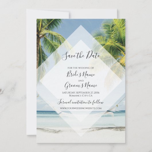 Save The Date Palmiers Tropical Plage Mariage Enregistrer La Dat (Devant)