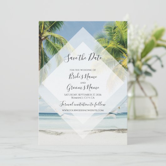 Save The Date Palmiers Tropical Plage Mariage Enregistrer La Dat (Debout devant)