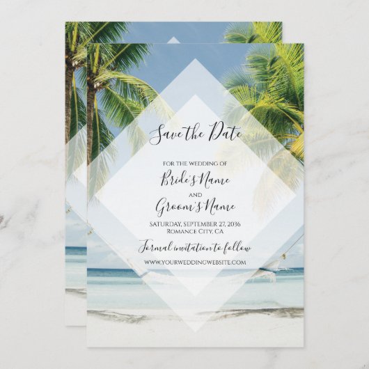 Save The Date Palmiers Tropical Plage Mariage Enregistrer La Dat (Devant / Derrière)
