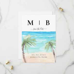 Save The Date Palmiers Tropicaux & Couple Initial Wedding