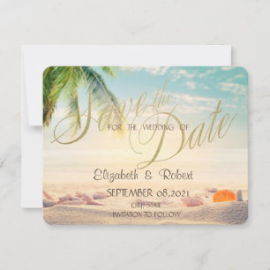 Save The Date Palms Seashells Beach Mariage Enregistrer La Date