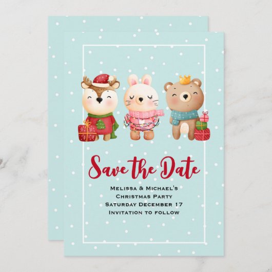 Save The Date Pals de Noël - Ours de rennes et lapin (Devant / Derrière)