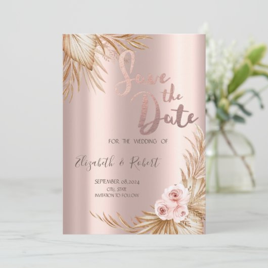 Save The Date Pamapas Grass Luxe Rose Or Enregistrer La Date (Debout devant)