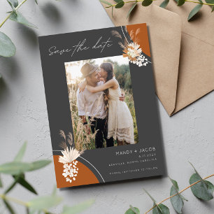 Save The Date Pampas de Bohême Photo Mariage de rouille gris