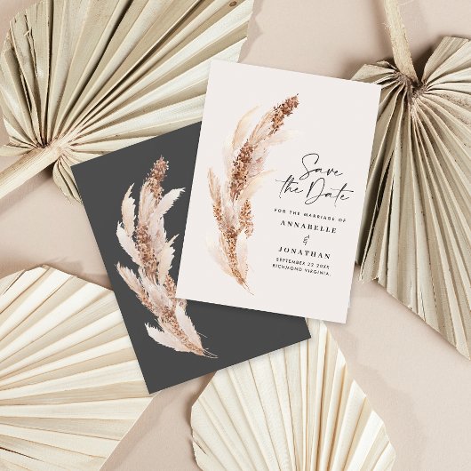 Save The Date Pampas d'herbe bohème naturel moderne mariage