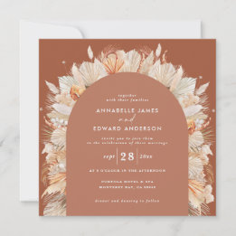 Save The Date Pampas en terre cuite bohème herbe mariage élégant