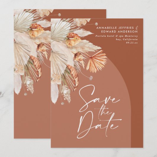 Save The Date Pampas en terre cuite bohème moderne herbe stylé s (Devant / Derrière)