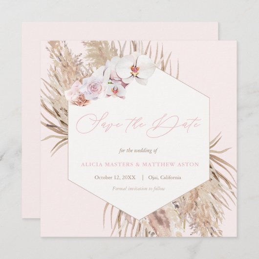 Save The Date Pampas Feuilles  pieds nus Mariage laqué (Devant / Derrière)