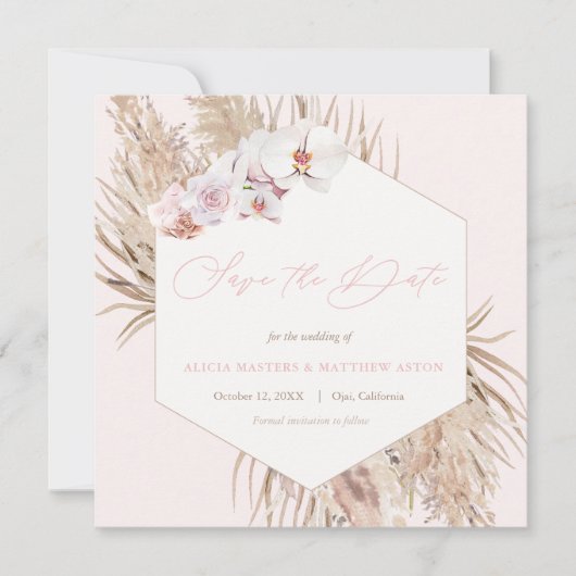 Save The Date Pampas Feuilles  pieds nus Mariage laqué (Devant)