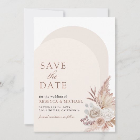 Save The Date Pampas floral beige neutre Arch Photo Code QR (Devant)