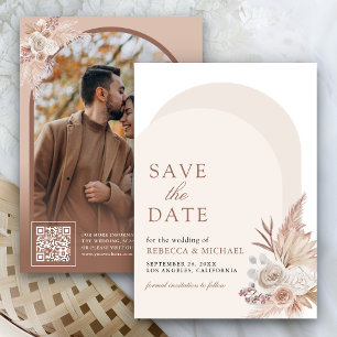 Save The Date Pampas floral beige neutre Arch Photo Code QR
