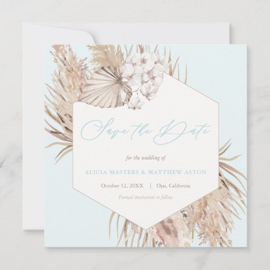 Save The Date Pampas Grass Aqua Mariage Neutre Enregistrer La Da (Devant)
