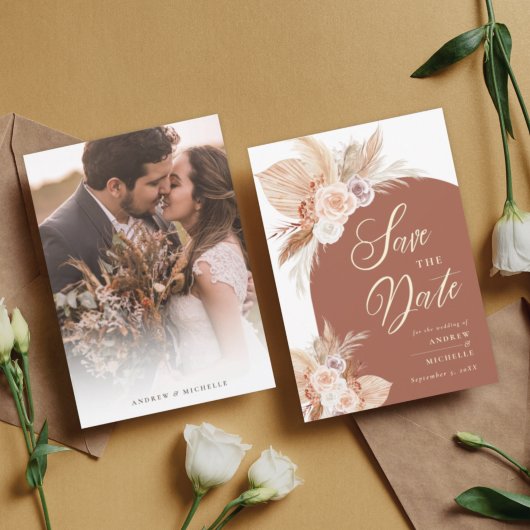 Save The Date Pampas Grass Arch Terracotta Boho Photo Mariage