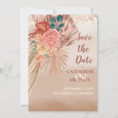 Save The Date Pampas Grass Floral Terracotta Boho Chic Mariage (Devant)