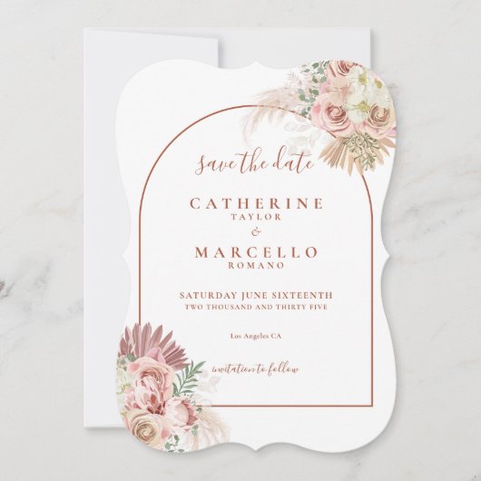 Save The Date Pampas Grass Terracotta Arch Floral Mariage Enregi (Devant)