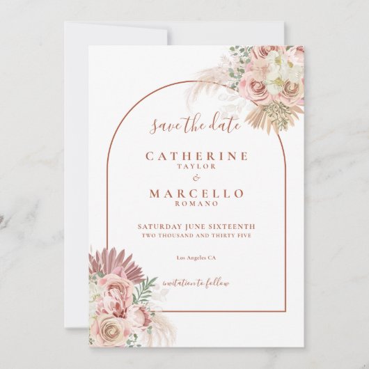 Save The Date Pampas Grass Terracotta Arch Mariage photo (Devant)