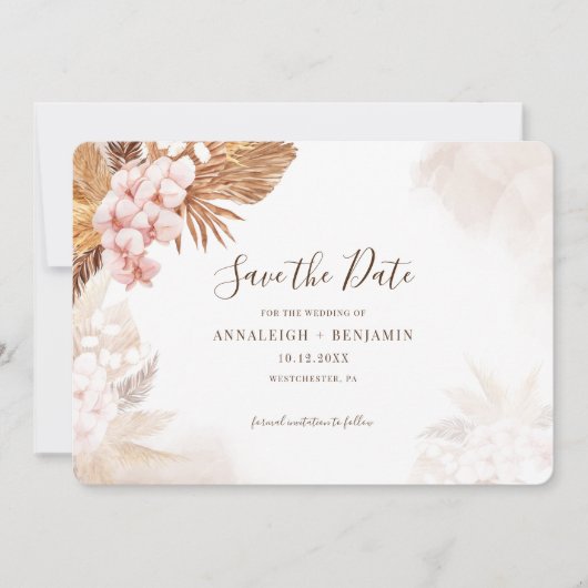 Save The Date Pampas Grass Terracotta Rose Floral Aquarelle (Devant)