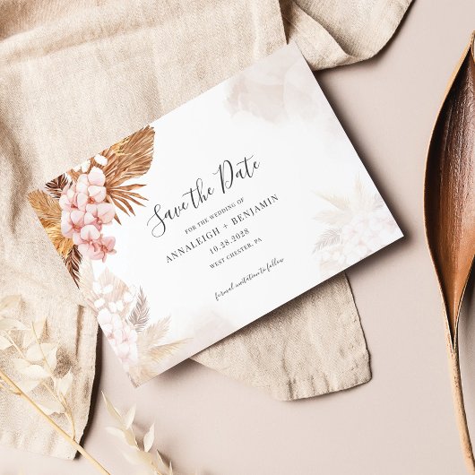Save The Date Pampas Grass Terracotta Script Botanique