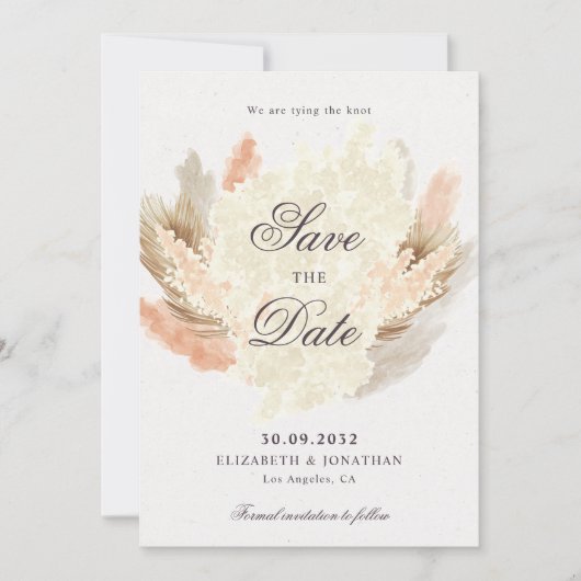 Save The Date Pampas herbe fleurs séchées boho photo (Devant)