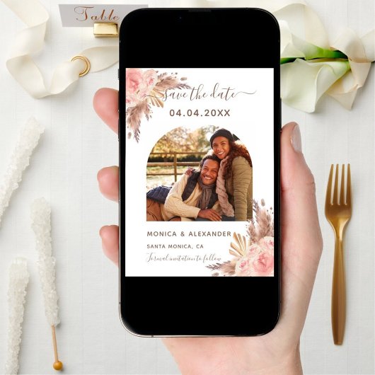 Save The Date Pampas herbe photo blush mariage Enregistrer la da