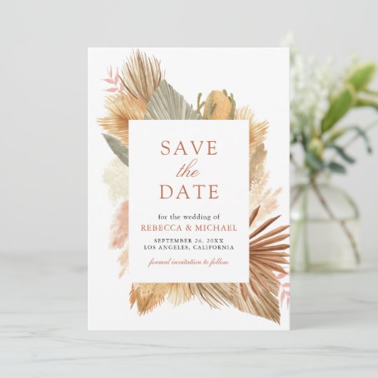 Save The Date Pampas Palm séché Grass Palm Feuille Photo Mariage (Debout devant)