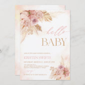 Save The Date Pampas rose pâle Floral Hello Baby shower Invitati (Devant / Derrière)