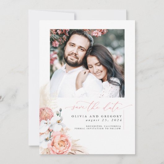 Save The Date Pampas Rose Vierge Grass Enregistrer La Date Photo (Devant)