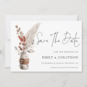 Save The Date Pampas rustique Grasses Boho QR Code Mariage (Devant)