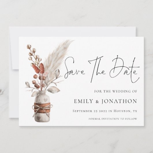 Save The Date Pampas rustique Grasses Boho QR Code Mariage (Devant)