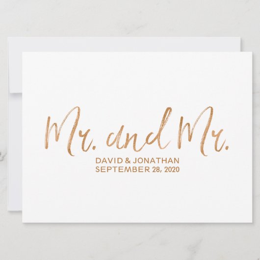 Save The Date Panneau de mariage gay "M. et M." | Cuivre élégant (Devant)