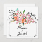 Save The Date Panneau de pendaison à fleurs victoriennes enregis (Devant / Derrière)