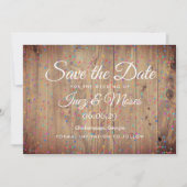 Save The Date Panneaux en bois rustique Rainbow Confetti Enregis (Devant)