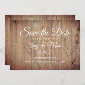 Save The Date Panneaux en bois rustique Rainbow Confetti Enregis (Devant / Derrière)
