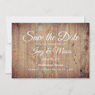 Save The Date Panneaux en bois rustique Rainbow Confetti Enregis