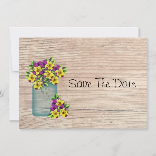 Save The Date Pansies Mason Bleu Jar Enregistrer La Date (Devant)