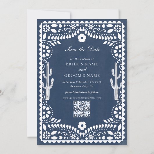 Save The Date Papel Picado Boda Mexican Rustic Blue Wedding (Devant)
