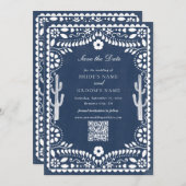 Save The Date Papel Picado Boda Mexican Rustic Blue Wedding (Devant / Derrière)
