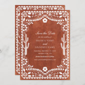 Save The Date Papel Picado Boda Mexican Terracotta Brown Wedding (Devant / Derrière)