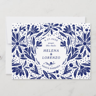 Save The Date Papercut Fleurs rustiques bleu marine