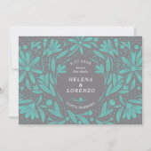 Save The Date Papercut Fleurs rustiques Gris Turquoise (Devant)