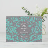Save The Date Papercut Fleurs rustiques Gris Turquoise (Debout devant)