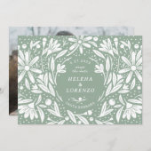 Save The Date Papercut Fleurs rustiques Sage Green (Devant / Derrière)
