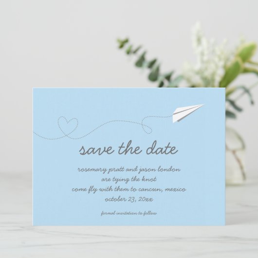 Save The Date Papier Avion Enregistrer la date (Debout devant)