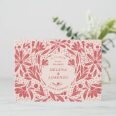 Save The Date Papier découpé Fleurs rustiques Antique Rouge (Debout devant)